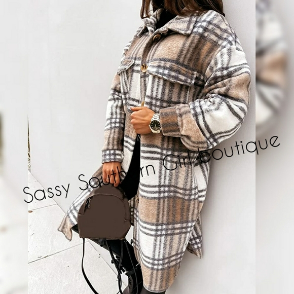 ⭐🆕 Boho khaki cream long shacket - Picture 4 of 13